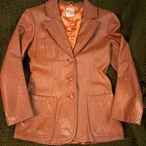 Vintage Pierre D'alby 100% Leather Jacket Women's (XS) Size 7 Camel Color
